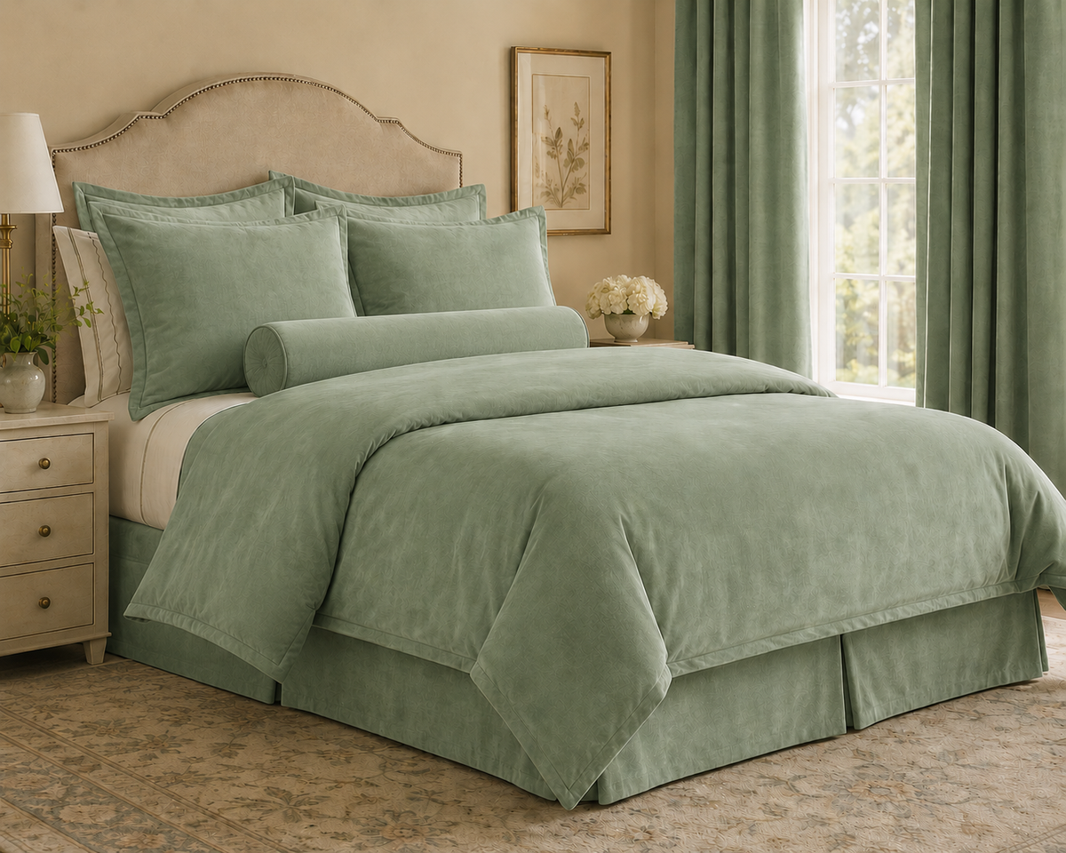 Eucalyptus Green Velvet | Pillows, Bedding, Curtains & Meditation Cushions