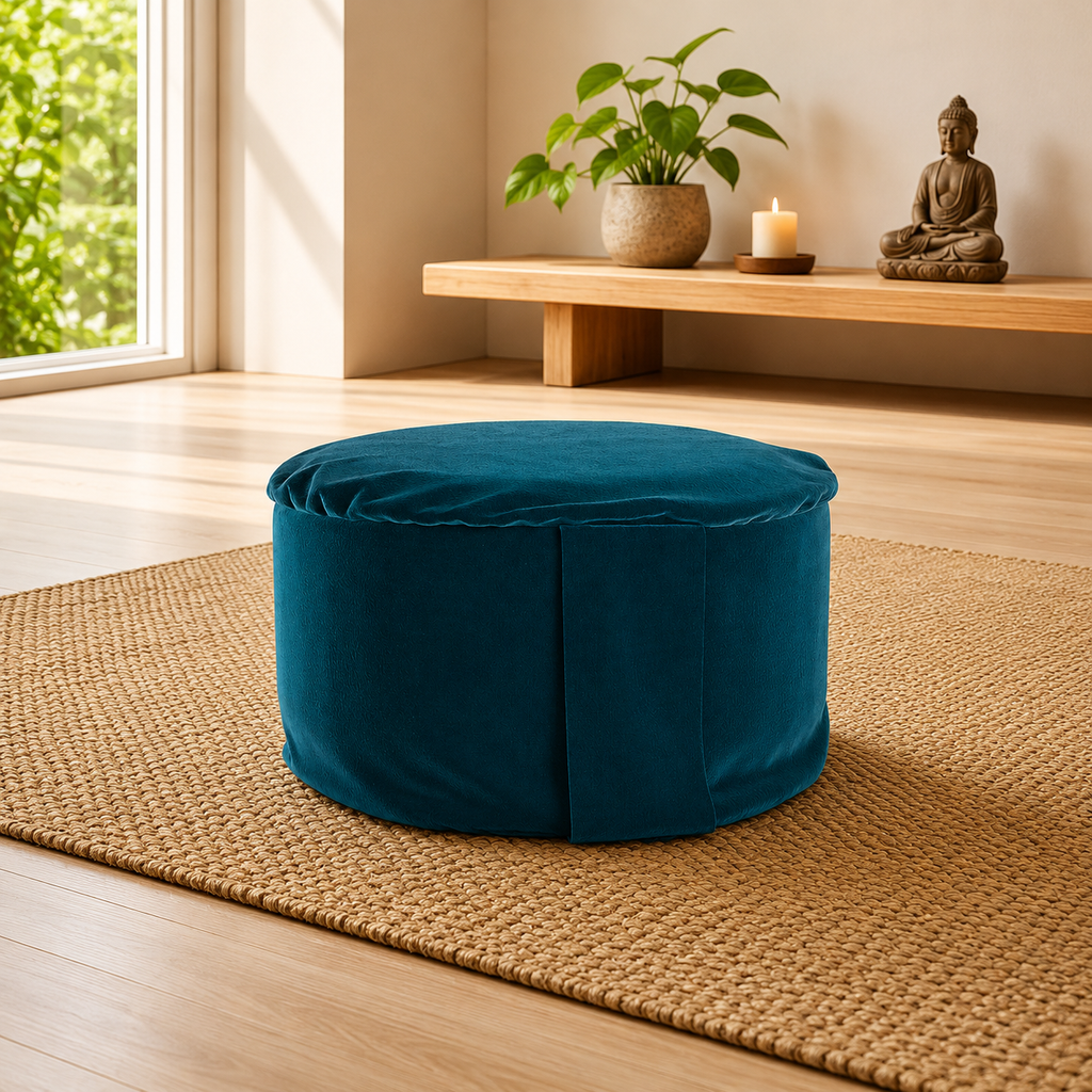 Blue Oasis Velvet Hi-Zafu Meditation Cushion