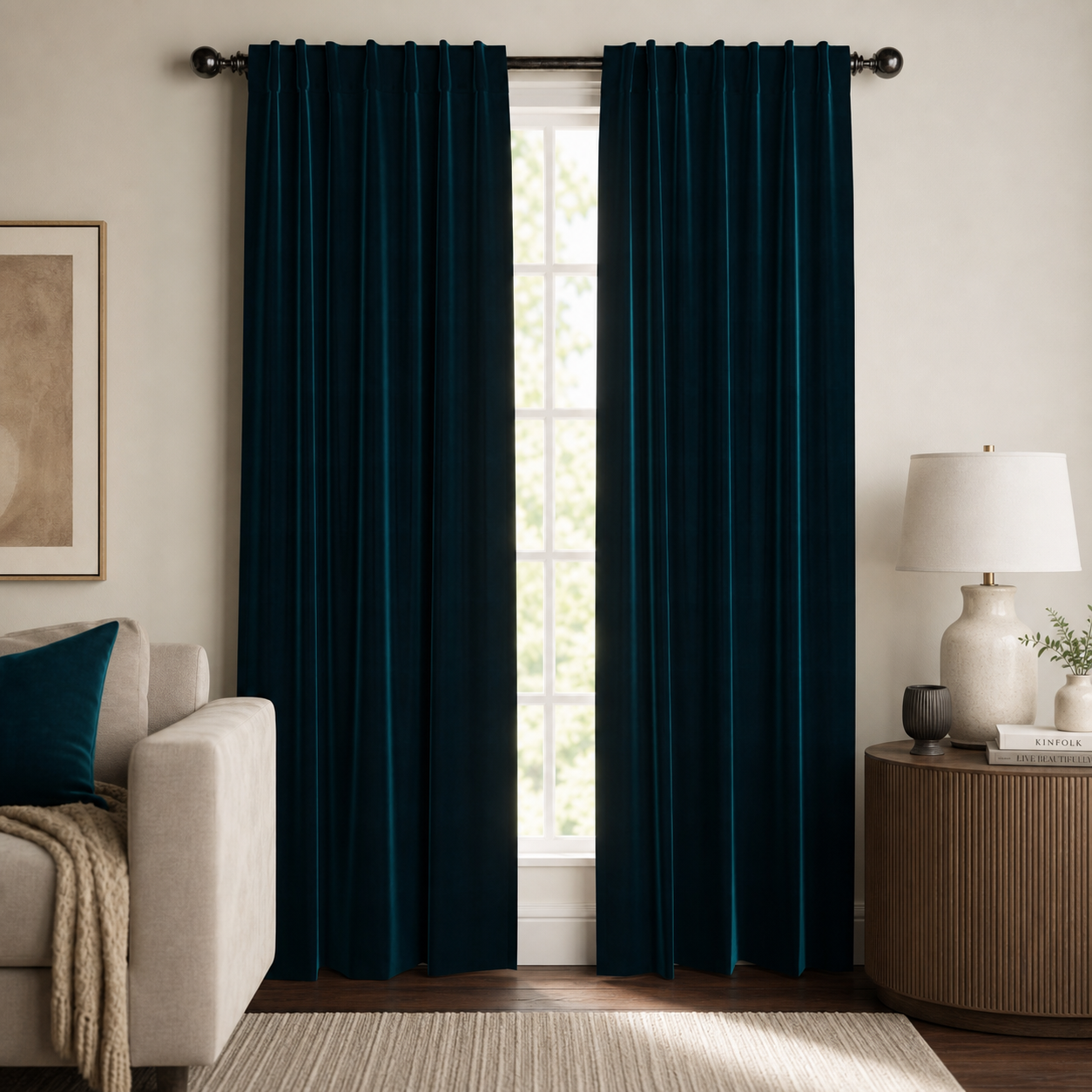 Blue Oasis Velvet Window Panels