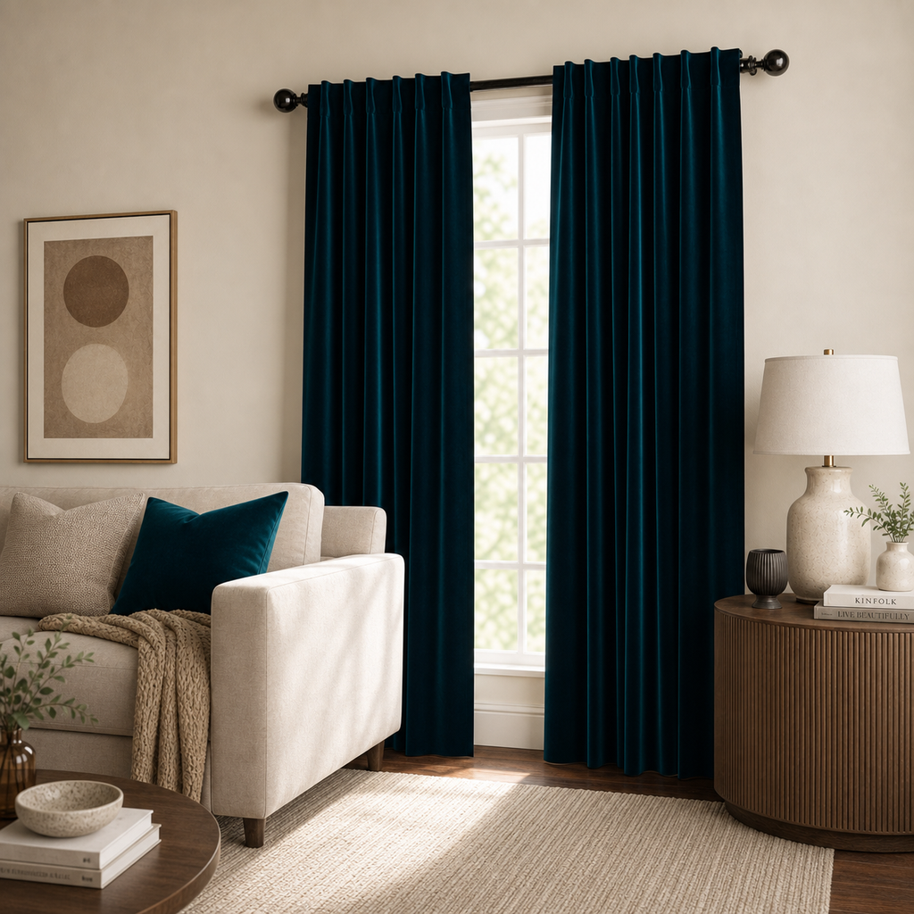 Blue Oasis Velvet Window Panels