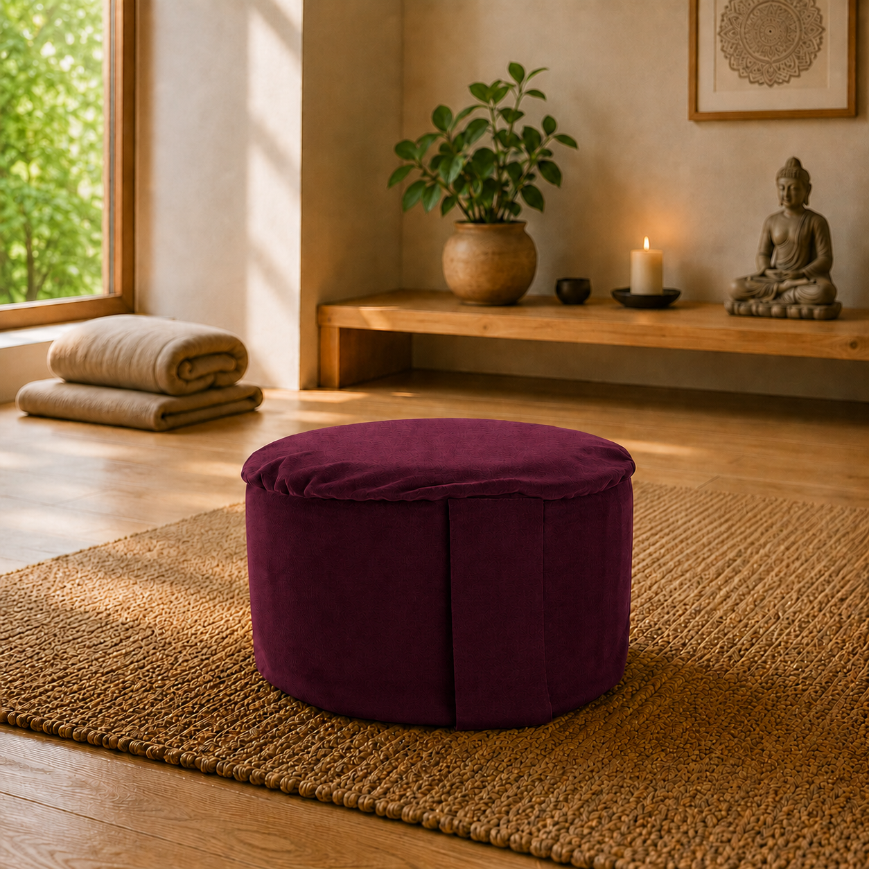Burgundy Velvet Hi-Zafu Meditation Cushion