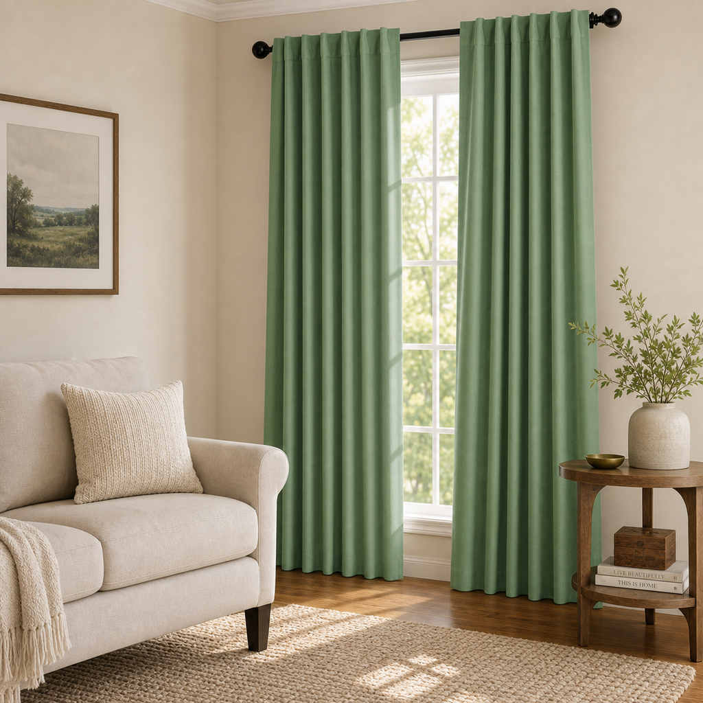 Eucalyptus Green Velvet Window Panels
