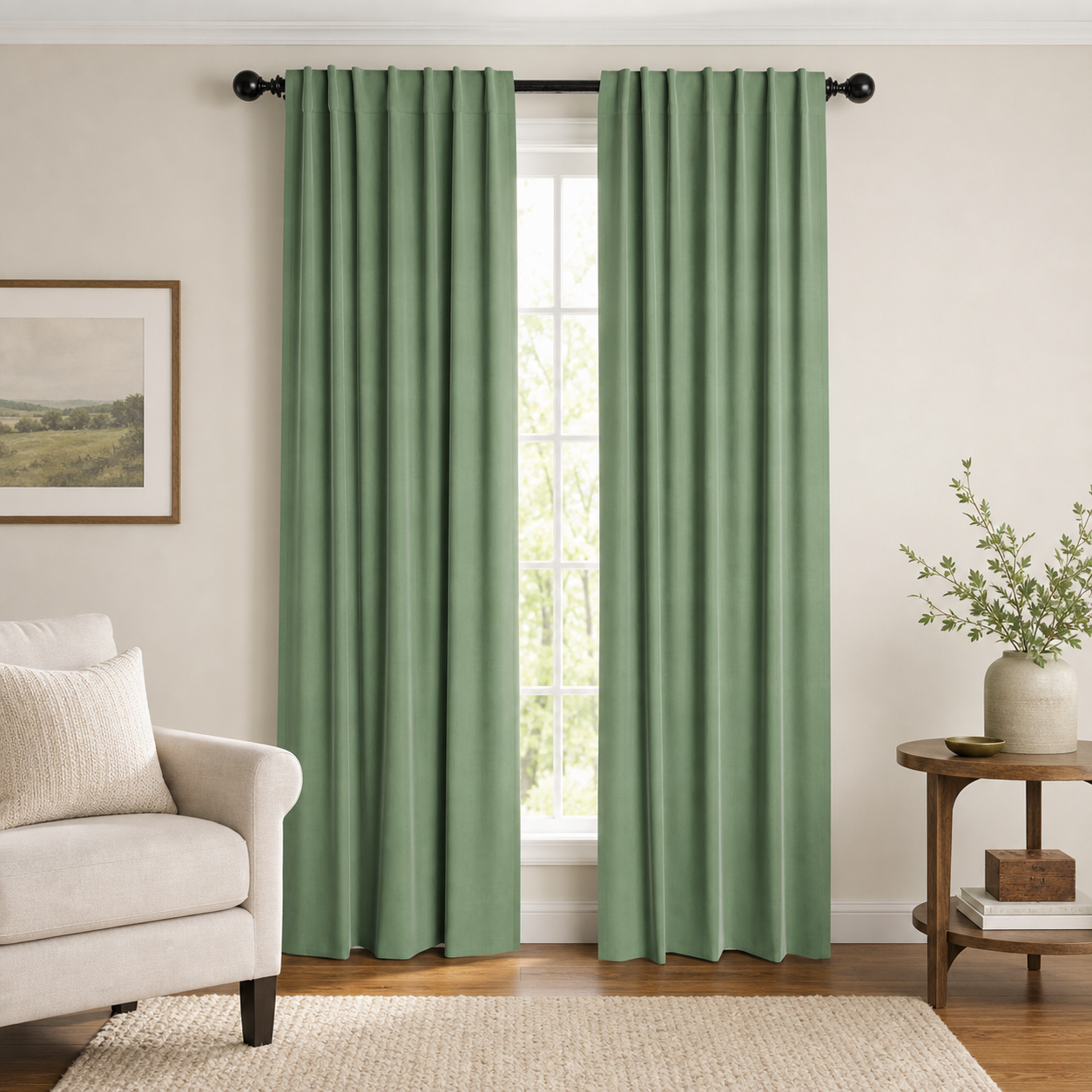 Eucalyptus Green Velvet Window Panels