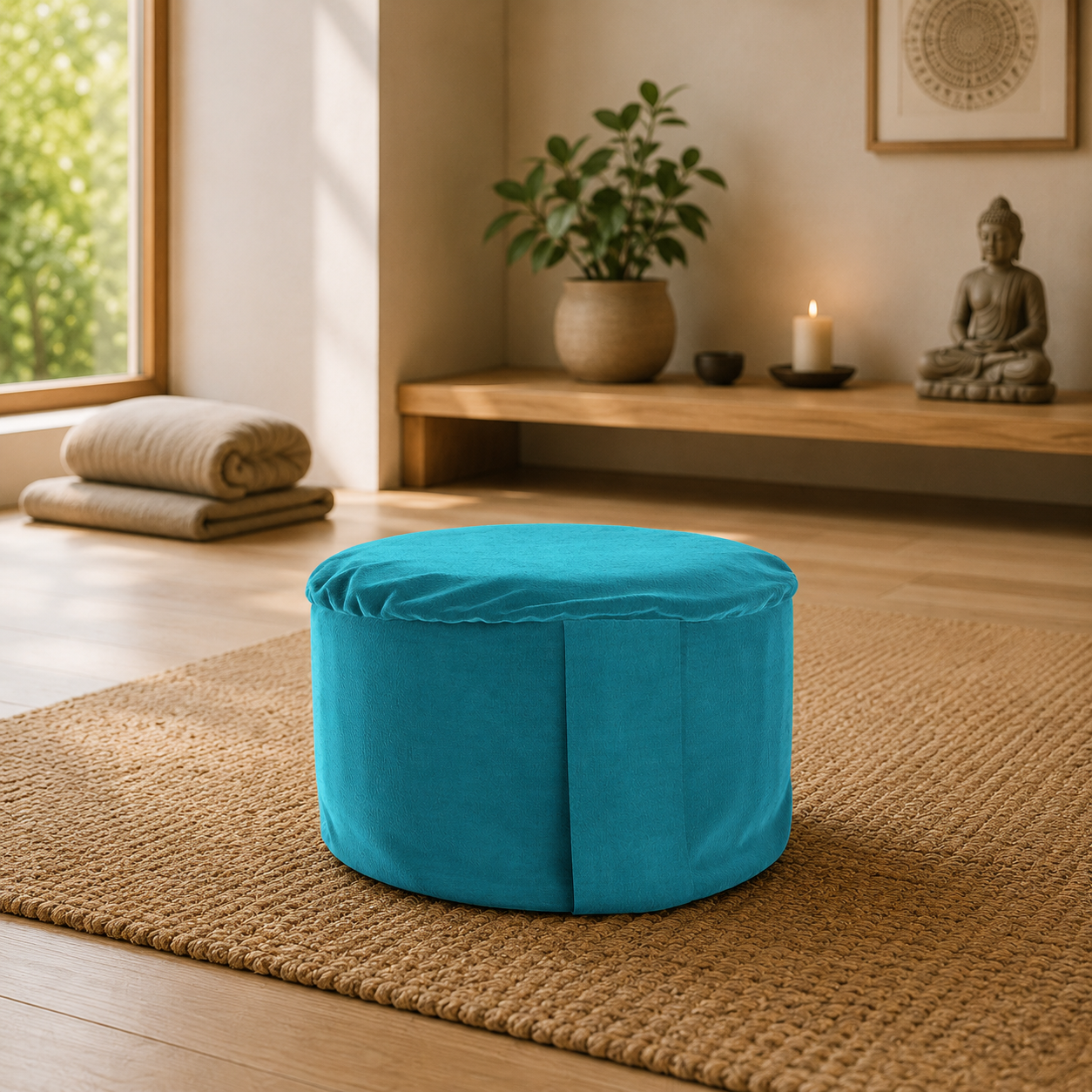 Blue Lagoon Velvet Hi-Zafu Meditation Cushion