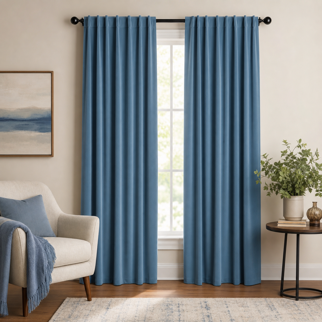 Light Denim Velvet Window Panels