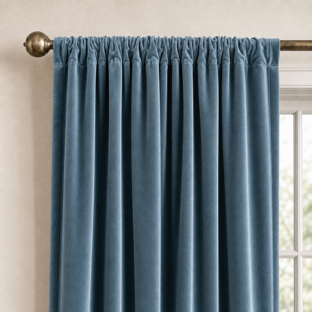Light Denim Velvet Window Panels