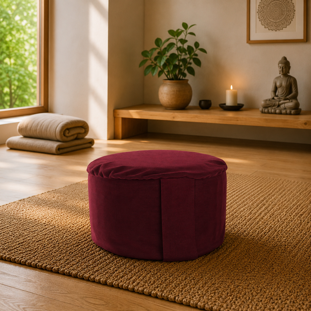 Red Velvet Hi-Zafu Meditation Cushion