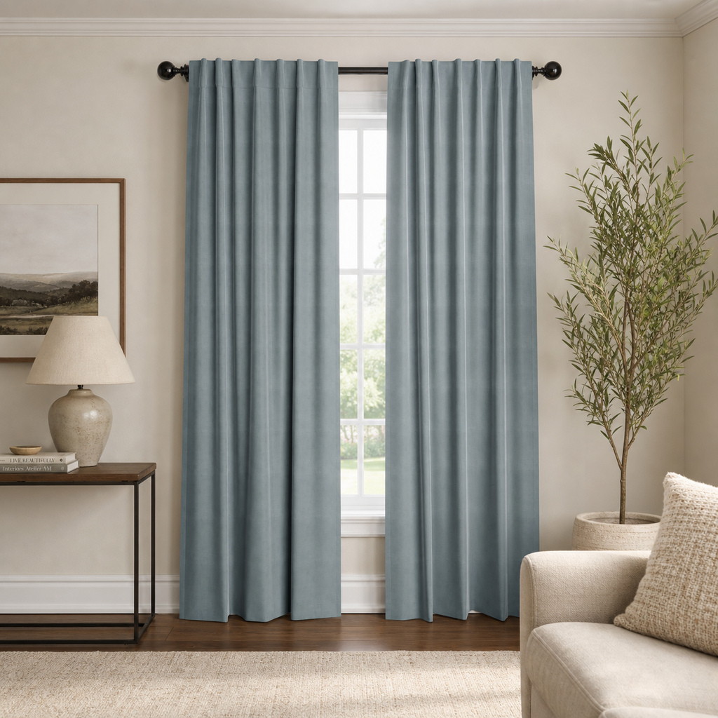 Silver Cloud Velvet Window Panels