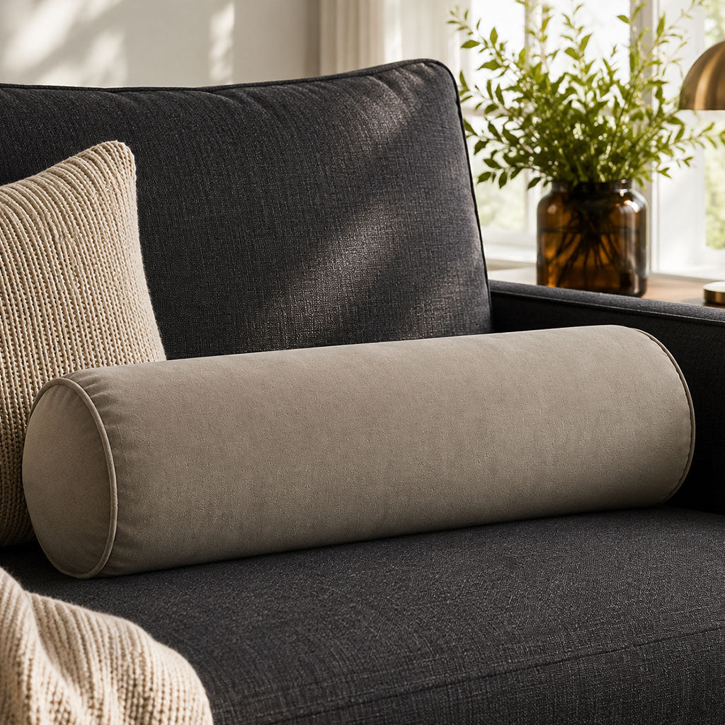 Taupe Velvet Bolster Pillow