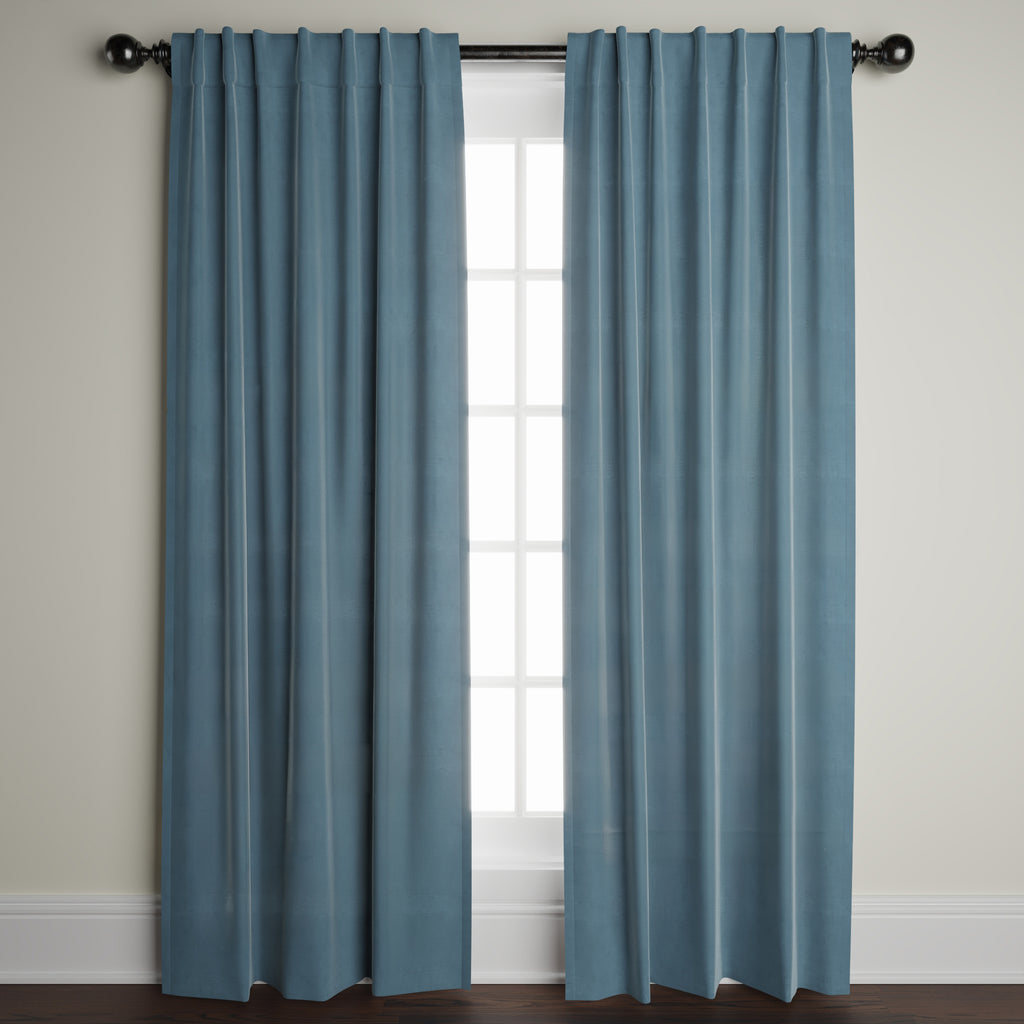 Velvet Window Panels in Light Denim