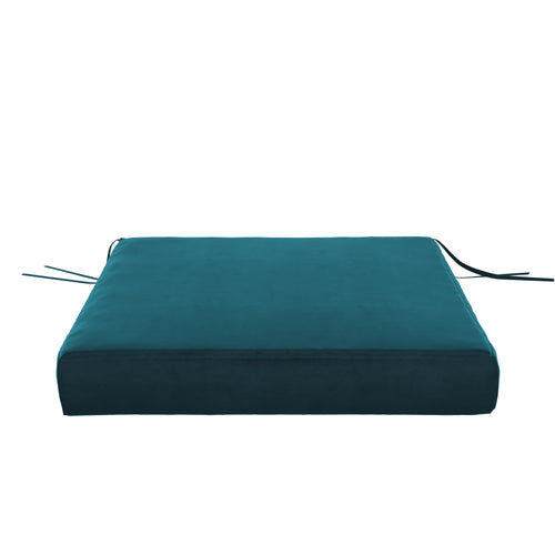 Velvet Seat Cushion with Ties in Blue Oasis