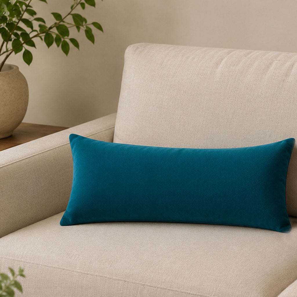 Blue Oasis Velvet Lumbar Pillow
