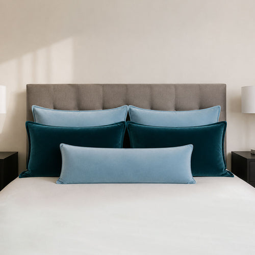 Velvet Pillow Shams in Blue Oasis